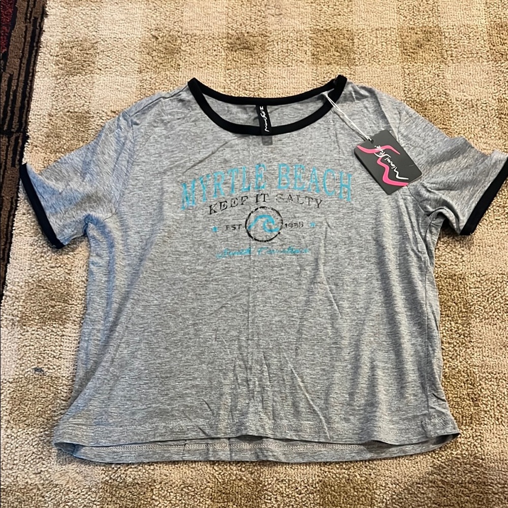 Gray Short Sleeve Tee with Black Trim